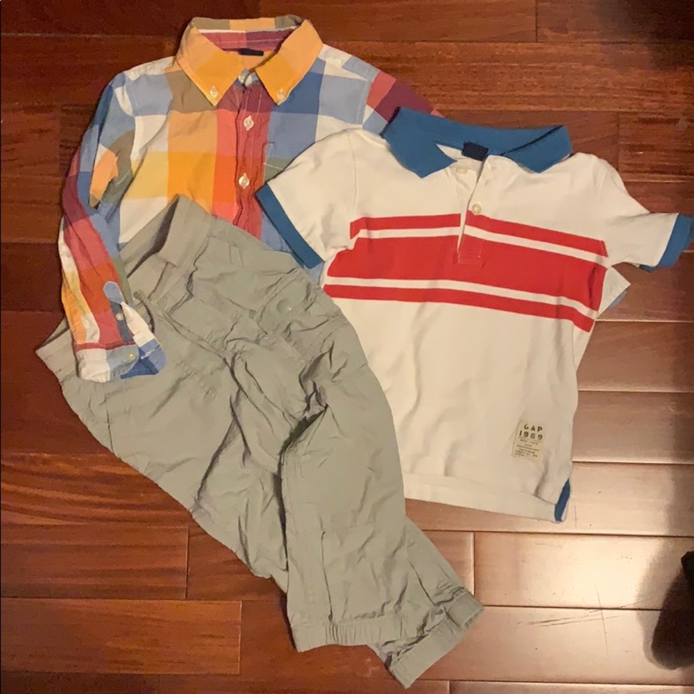 Boys spring outfit. Button down, polo, cargo pant